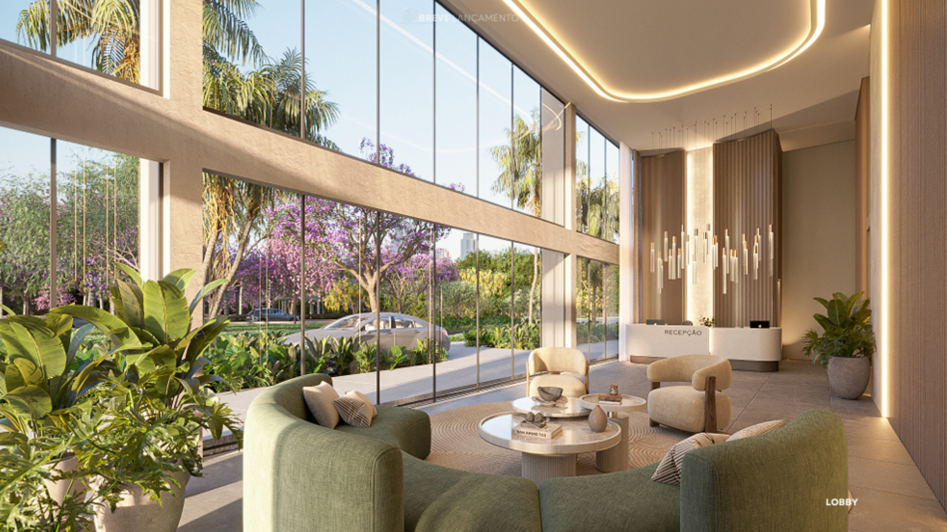 Fachada contemporânea do empreendimento